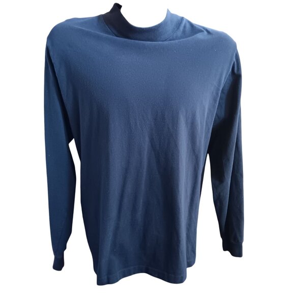 Vintage Large T-shirt Single Stitch 90's Cross Creek Black Long Sleeve Mock Crew - Picture 2 of 4